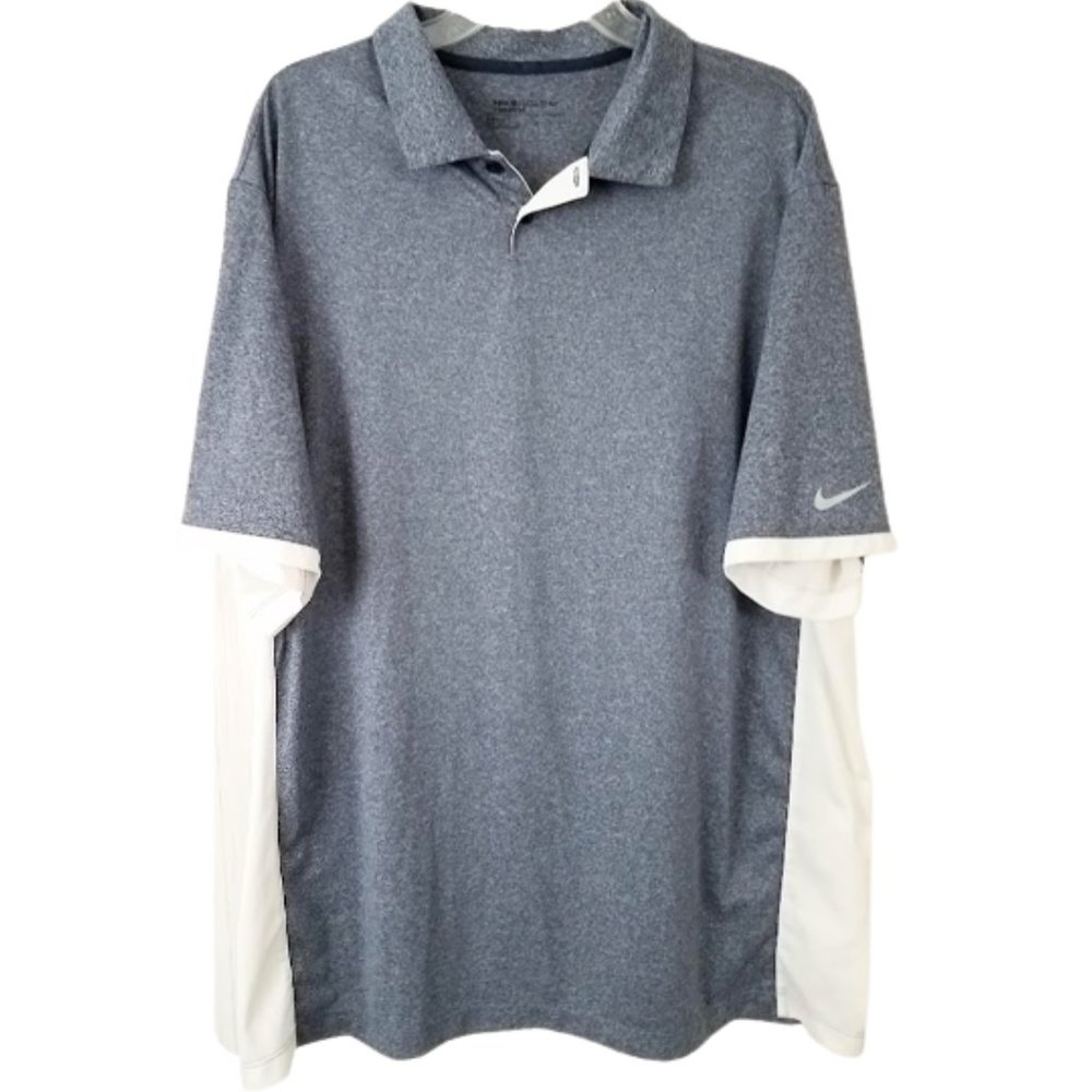 NIKE Golf Standard Fit Dri-Fit Blue-Gray & White Polo Shirt - Men's XXL